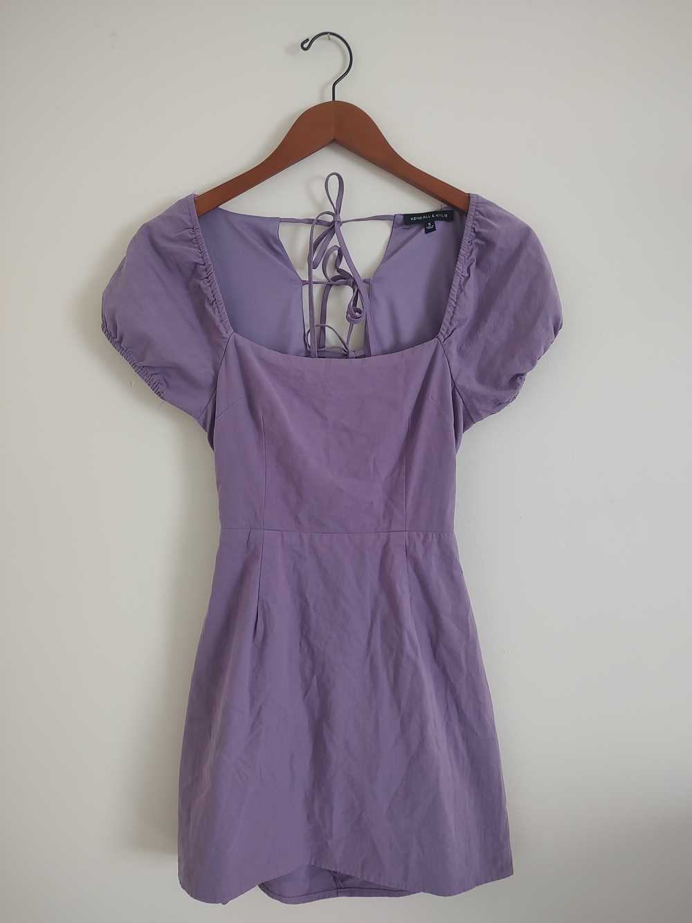 Kendall & Kylie Lavender Puff-Sleeve Tie-Back Mini Dress Size S
